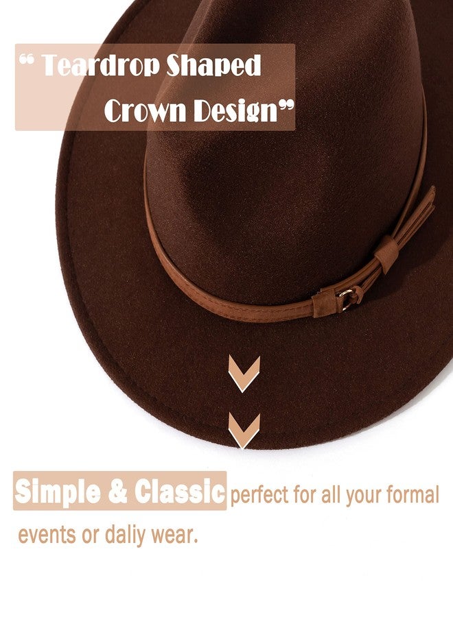 Lisianthus Men & Women Vintage Wide Brim Fedora Hat with Belt Buckle A-Coffee 56-58cm - Image 2